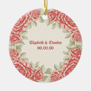 Vintage Rote Rosen Hochzeit Sichern Sie das Datum Keramikornament