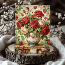 Vintage rote Rosen in Shabby mit Retro-Vase