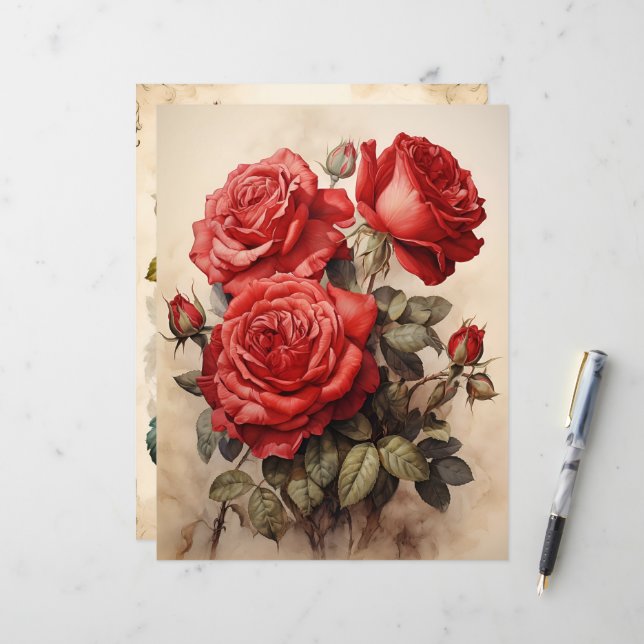 Vintage Rote Rosen Papierfass (Vorderseite/Rückseite Beispiel)