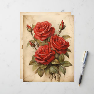 Vintage Rote Rosen Papierfass