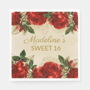 Vintage Rote Rosen Süß 16 Geburtstag Serviette
