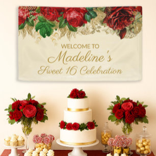 Vintage rote Rosen Sweet 16 Banner
