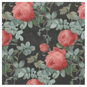 Vintage Rote Rosen und Blätter auf Schwarz Stoff