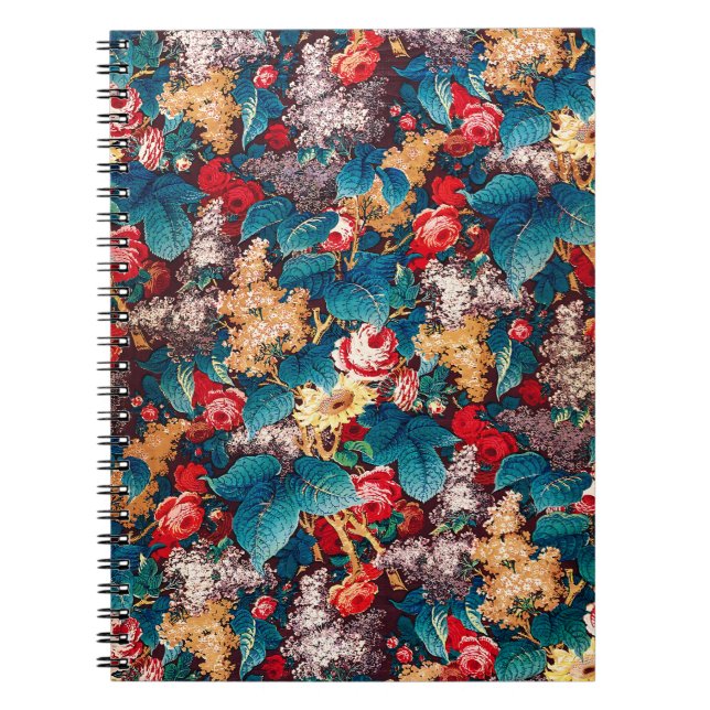 Vintage rote Rosen und lila Blumenmuster Notizblock (Vorderseite)