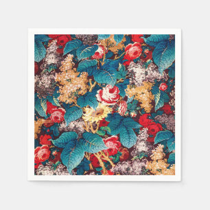 Vintage rote Rosen und lila Blumenmuster Serviette