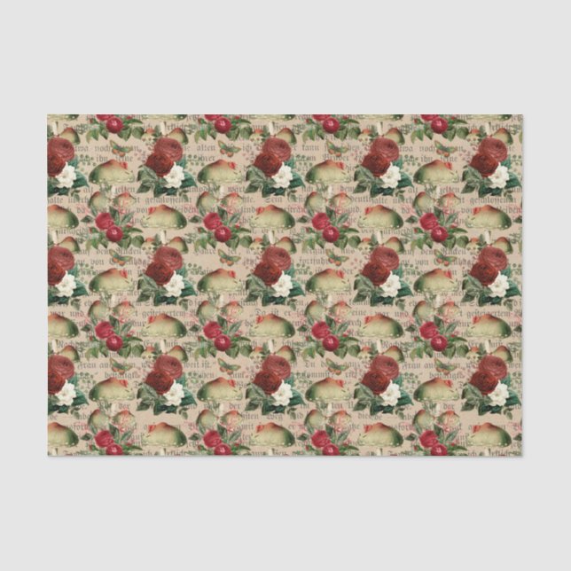 Vintage Rote Rosen und Pilze Seidenpapier (Vorderseite)