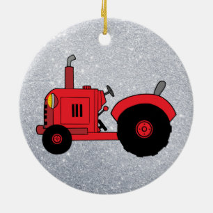 Vintage rote Traktorverzierung Keramikornament