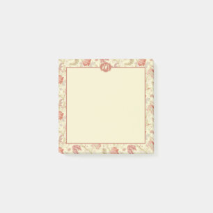 Vintage rote Tulips und Hydrangea-Monogramm Post-it Klebezettel