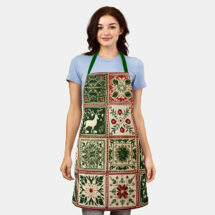 Vintage rote und grüne Quiltquadrate Weihnachten Schürze