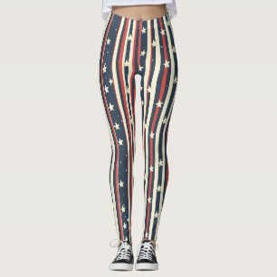 Vintage rote, weiße und blaue Streifen mit Sternen Leggings
