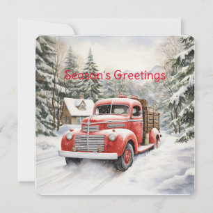 Vintage roter Bauernhof-LKW beladen für Weihnachte Feiertagskarte