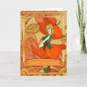 Vintage roter Blumenfee Happy Birthday Karte