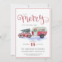 Vintage roter Camper-Anhänger | Weihnachtsfeier