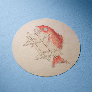 Vintage Roter Fisch Yokai Runder Aufkleber