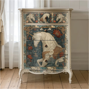 Vintage roter floraler William-Morris-Stil-Einhorn Seidenpapier