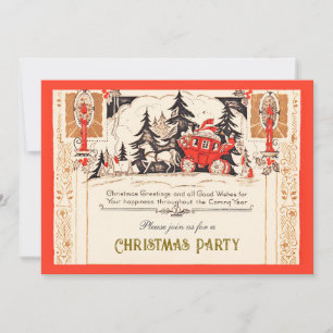 Vintage roter Gold-Weihnachtskarren im Schnee Feiertagskarte