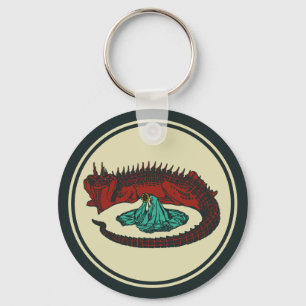 Vintage roter grüner Drache Lady Art Nouveau Grafi Schlüsselanhänger