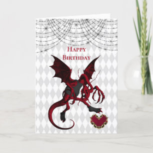 Vintage roter Jabberwocky-Drache Geburtstag Karte
