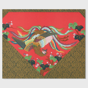 Vintage roter japanischer Phönix-Vogel Kunst G.A. Geschenkpapier