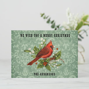 Vintage Roter Kardinalvogel Frohe Weihnachten 