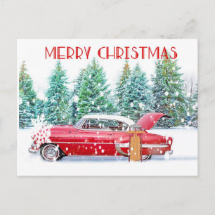 Vintage roter Karton im Schnee Postkarte