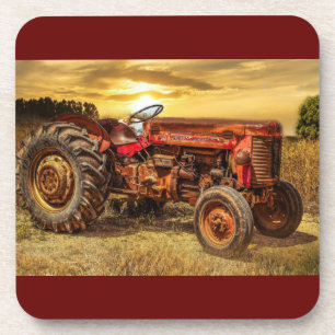 Vintage roter Landtraktor Getränkeuntersetzer