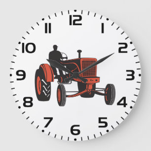 Vintage roter Landwirtstraktor Retro-Landwirt Große Wanduhr