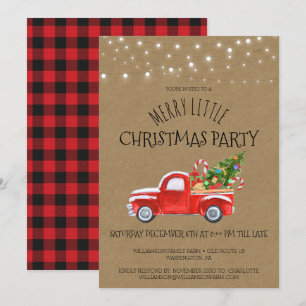 Vintage roter LKW & Büffelkariert Weihnachtsfeier Einladung