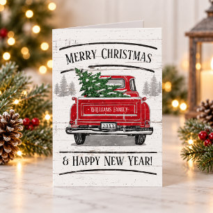 Vintage roter LKW Frohe Weihnachten Familienfoto