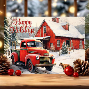 Vintage roter LKW Hund Winter Weihnachten