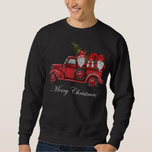 Vintage roter LKW mit drei Gnomen Frohe Weihnachte Sweatshirt