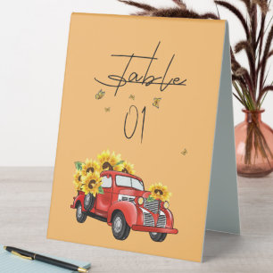 Vintage roter LKW mit Sonnenblumen-Baby-Party Tischaufsteller
