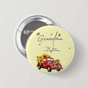 Vintage roter LKW mit Sonnenblumen Oma wird Button