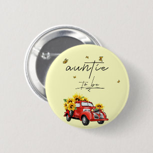 Vintage roter LKW mit Sonnenblumen Tante wird Button