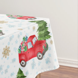 Vintage roter LKW und Weihnachtsbaum Tischdecke