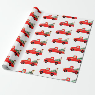 Vintage-Roter-LKW-Weihnachten Geschenkpapier