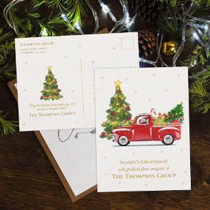 Vintage roter LKW Weihnachtsbaum Geschäft Feiertag Postkarte