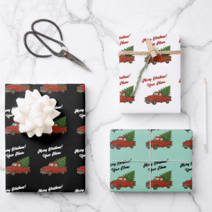 Vintage roter Pickup-Truck mit Weihnachtsbaum Geschenkpapier Set