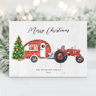 Vintage roter Traktor Camper Weihnachten Nicht-Fot