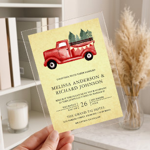 Vintage roter Weihnachts-Lieferwagen Hochzeit Acryleinladungen