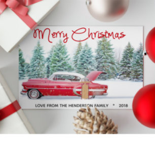 Vintage Rotes 1950er Chevy Frohe Weihnachten