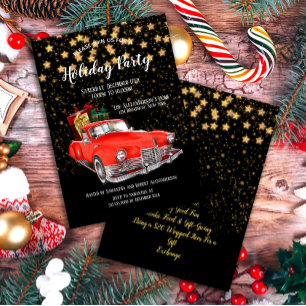 Vintage rotes altes Auto Weihnachten Einladung
