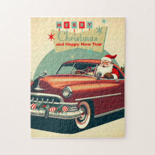 Vintage rotes Auto & Weihnachtsmann