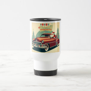 Vintage rotes Auto & Weihnachtsmann Reisebecher