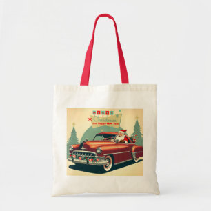 Vintage rotes Auto & Weihnachtsmann Tragetasche