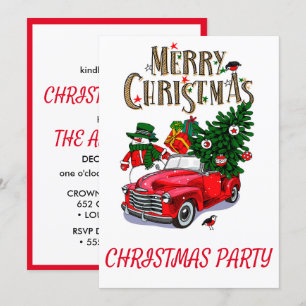 Vintage rotes Auto Weihnachtsurlaub Einladung