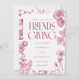 Vintage rotes Blumenmuster   Friendsgiving   Einla Einladung