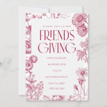 Vintage rotes Floral | Friendsgiving | Einladung