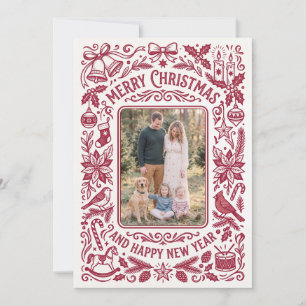 Vintage rotes florales Familienfoto Weihnachten