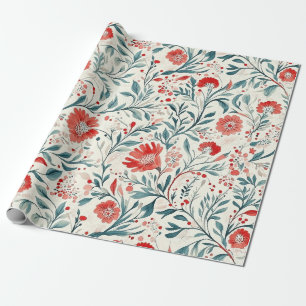 Vintage rotes Gänseblümchen-Blumenmuster - Botanis Geschenkpapier